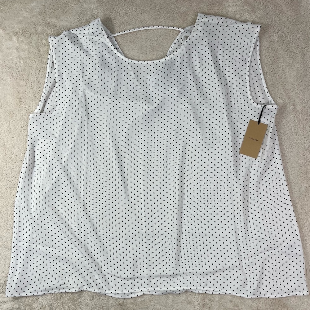 NWT HALOGEN White Sleeveless Polka Dot Sheer Top w/ Plunging Back VSize 3XL